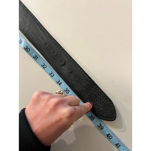 Genuine Vintage Retro Circle Studded Leather Belt  Vintage Black Puma Steerhide Genuine Leather PEACE Brass Buckle Belt Size Medium
